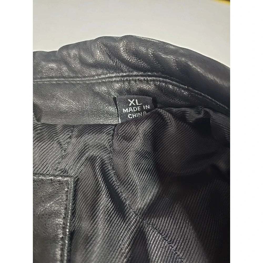 Dockers Black Leather Moto Jacket XL Men's‎ Biker Classic Vintage
